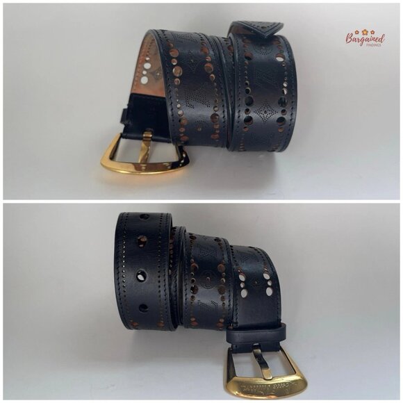 Authentic Louis Vuitton Black Ceinture Phoenix Gold Buckle Belt 85/34